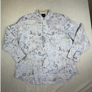Tommy Bahama Men XL Tan Blue Floral Long Slv Paisley Linen Casual Resort Shirt